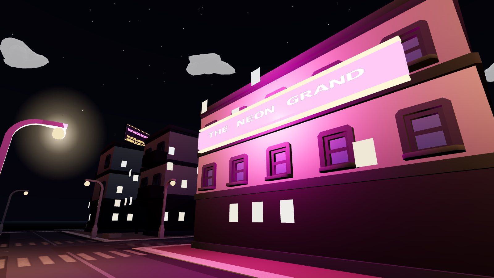 The Neon Grand casino glowing over Neon Row